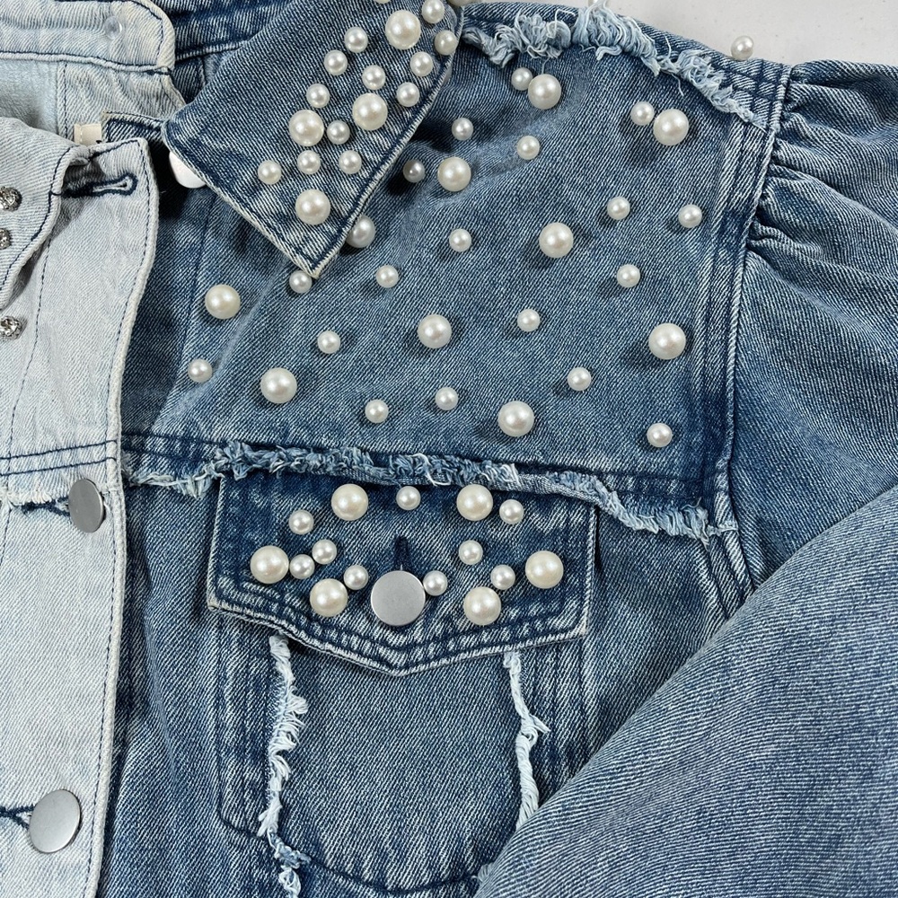 POL Light and Dark Blue Studded Denim Jacket M - Picture 8 of 17